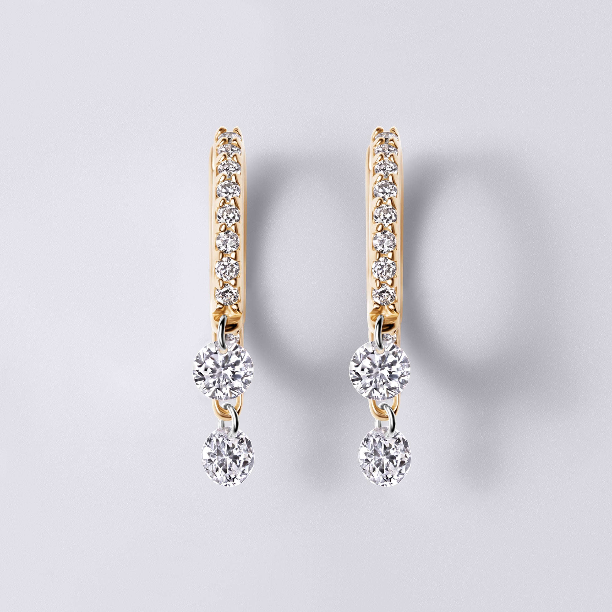 Round Diamond Double Drilled Pavé Drop Huggie Earrings