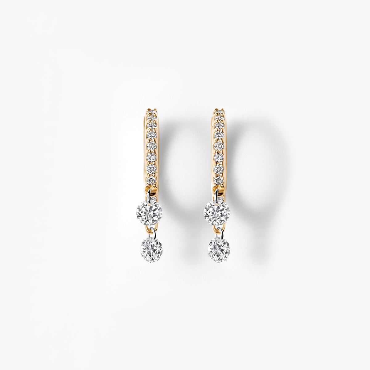 Round Diamond Double Drilled Pavé Drop Huggie Earrings