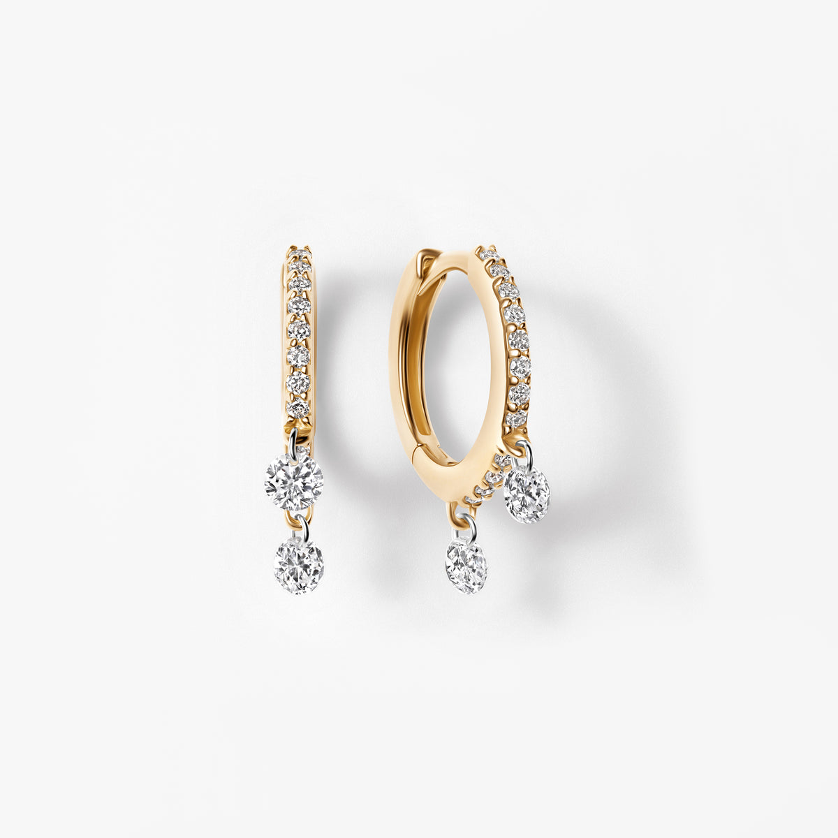 Round Diamond Double Drilled Pavé Drop Huggie Earrings