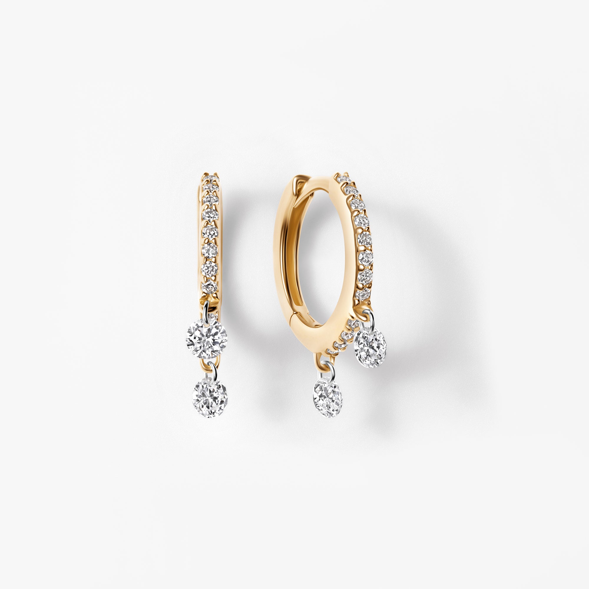 Round Diamond Double Drilled Pavé Drop Huggie Earrings