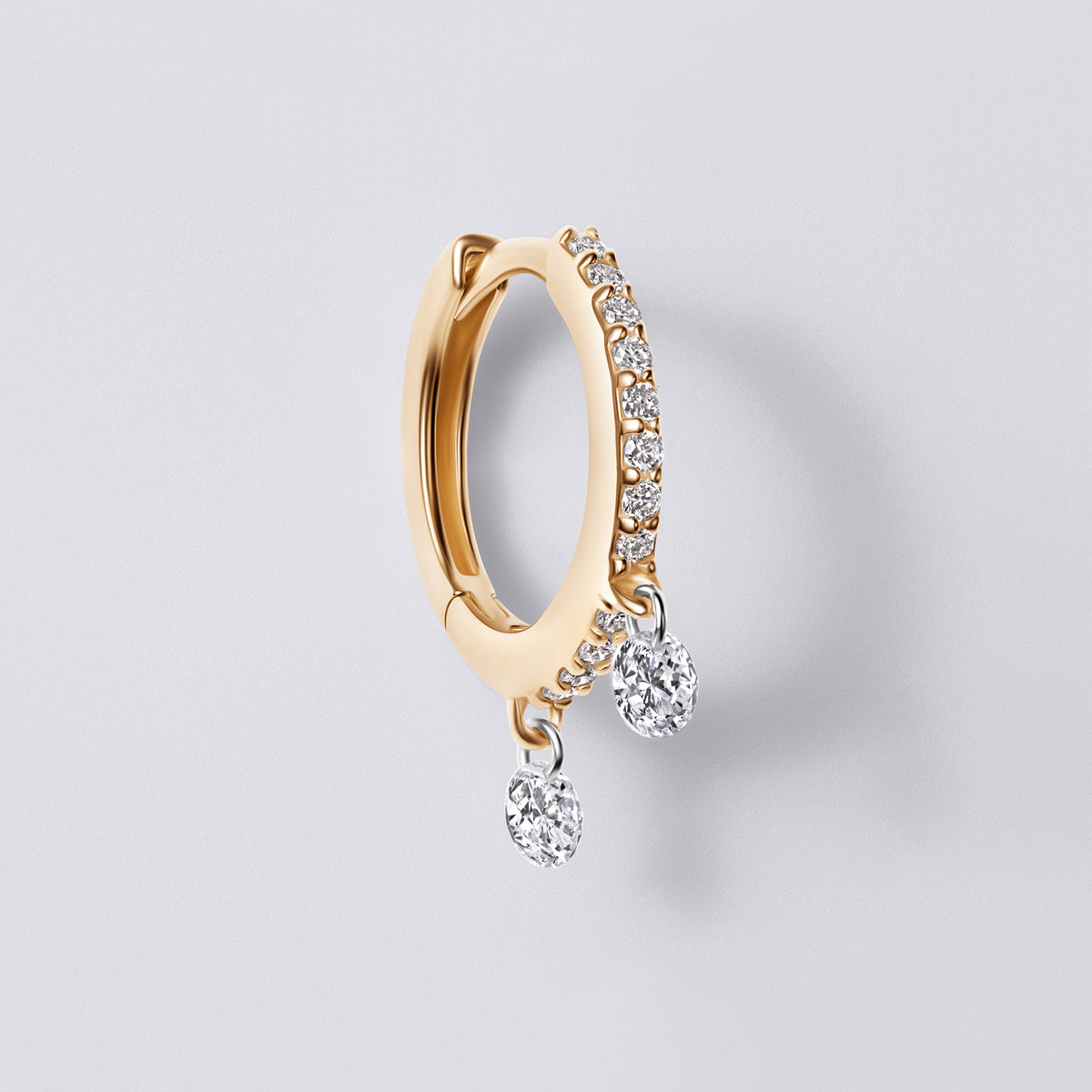 Round Diamond Double Drilled Pavé Drop Huggie Earrings