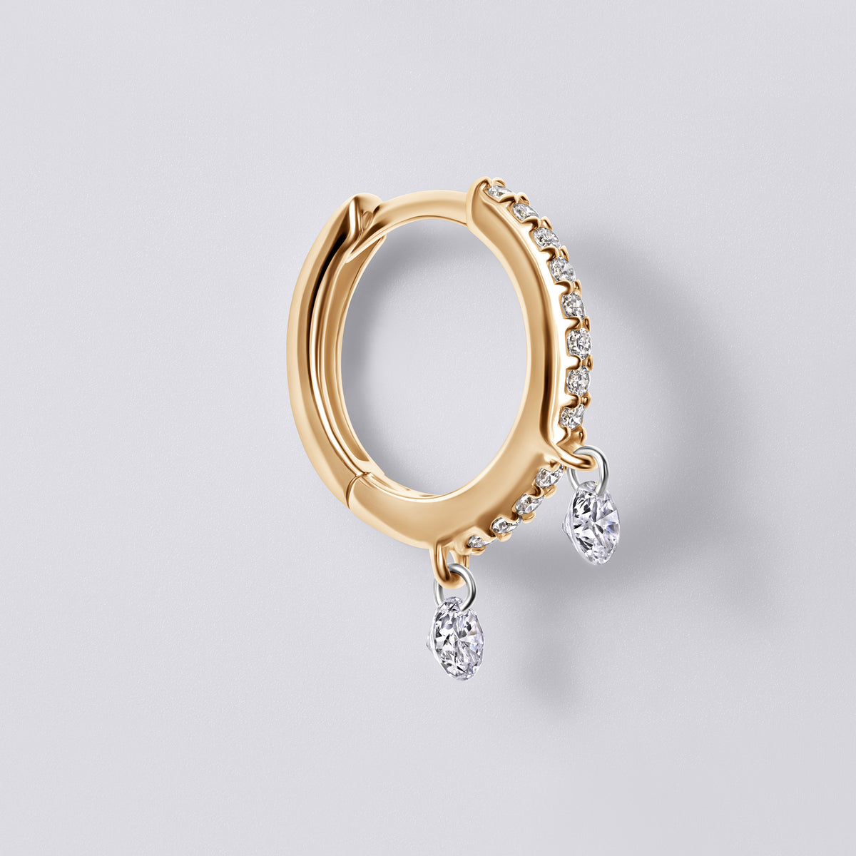 Round Diamond Double Drilled Pavé Drop Huggie Earrings
