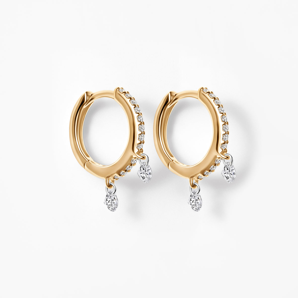 Round Diamond Double Drilled Pavé Drop Huggie Earrings