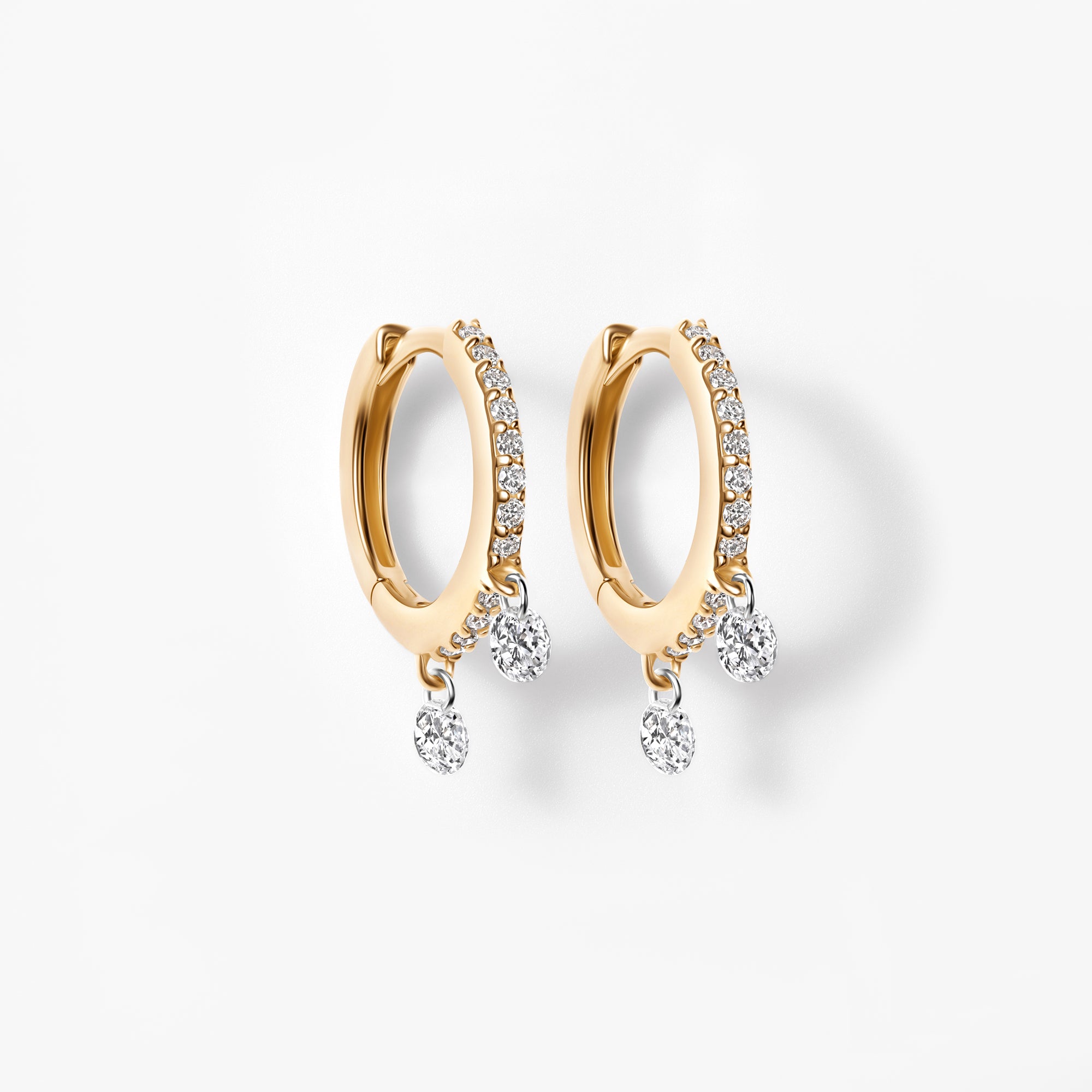 Round Diamond Double Drilled Pavé Drop Huggie Earrings