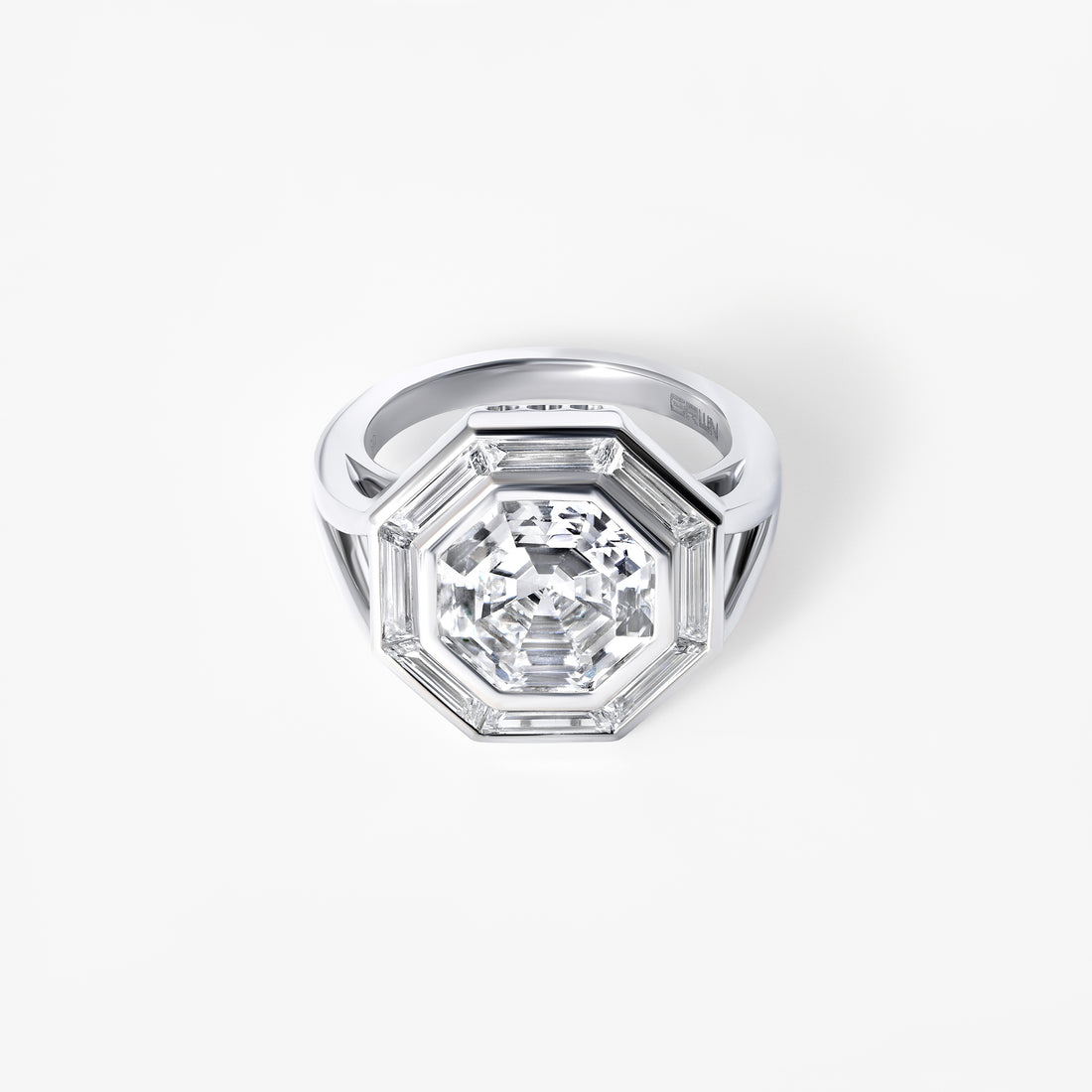 Octagon and Baguette Diamond Halo Ring