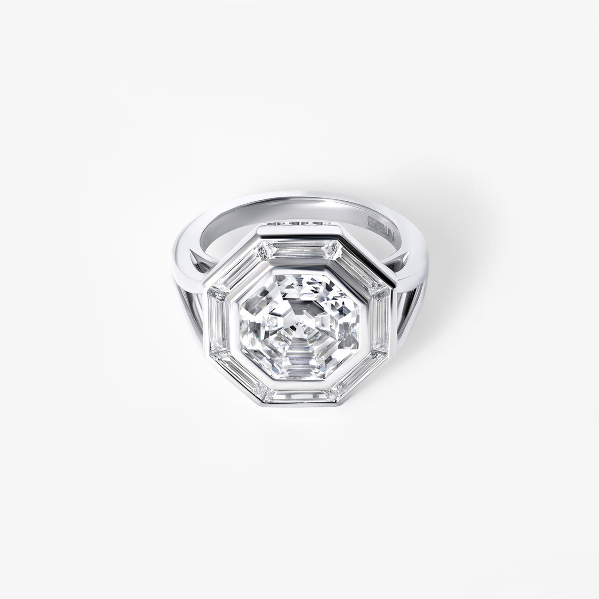 Octagon and Baguette Diamond Halo Ring