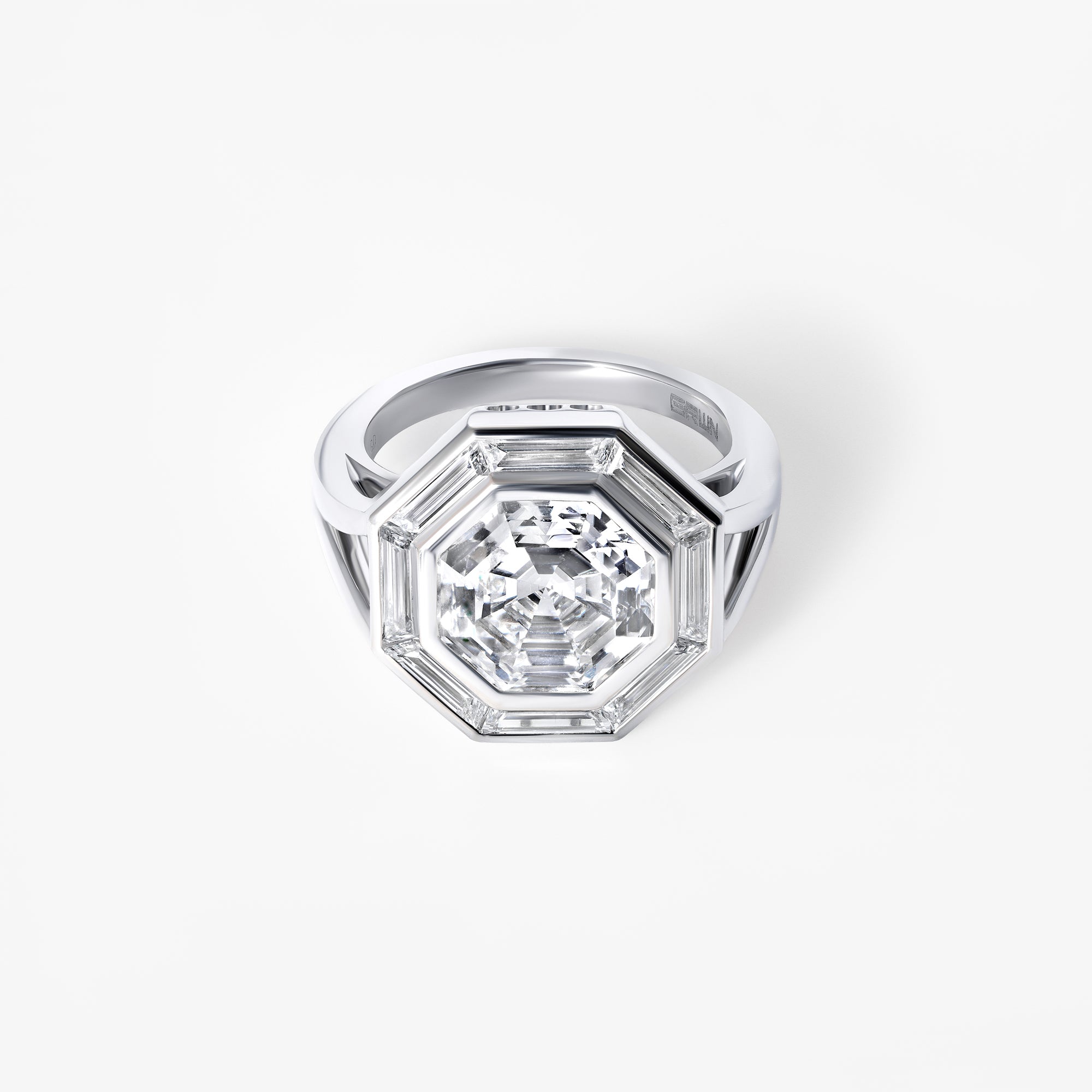 Octagon and Baguette Diamond Halo Ring
