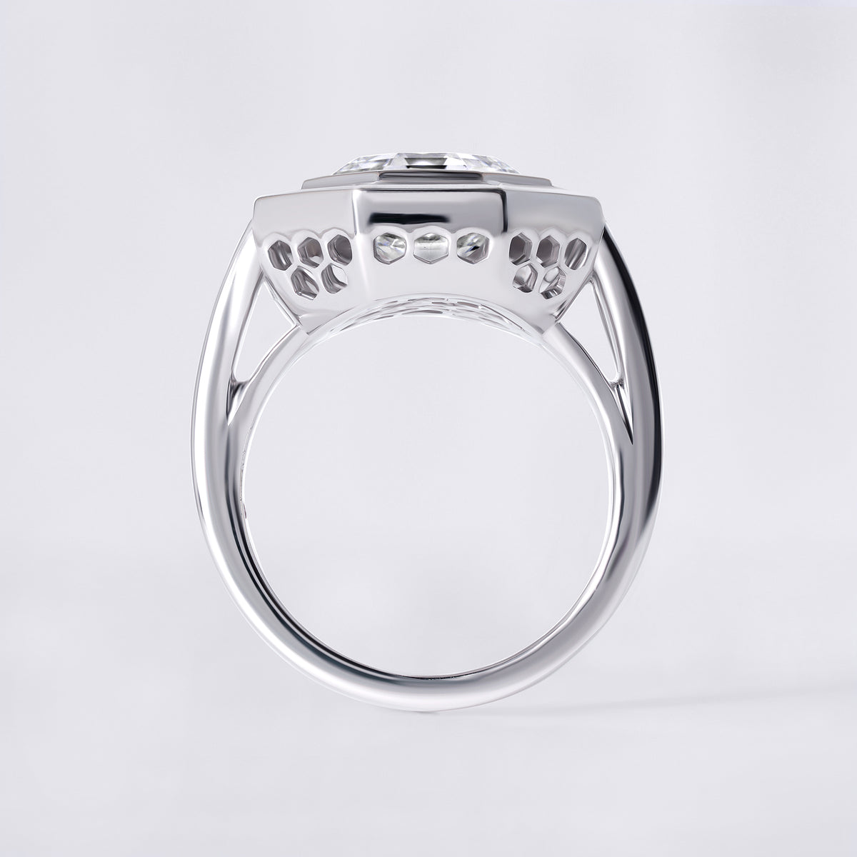 Couture White Step Cut Octagon Diamond With Baguette Halo Ring