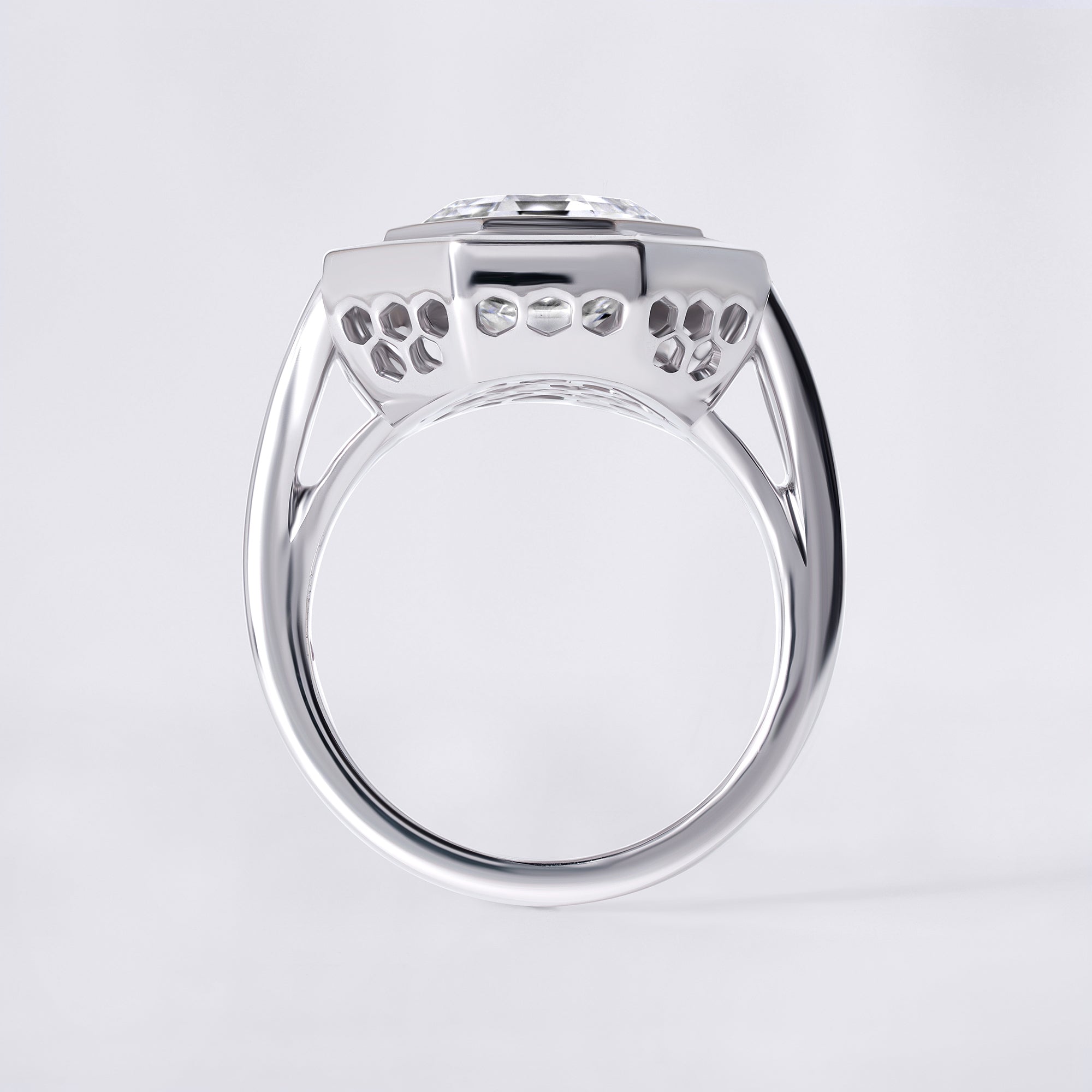 Couture White Step Cut Octagon Diamond With Baguette Halo Ring