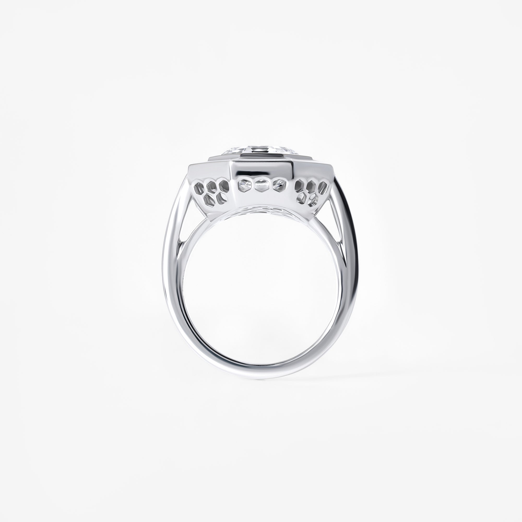 Octagon and Baguette Diamond Halo Ring