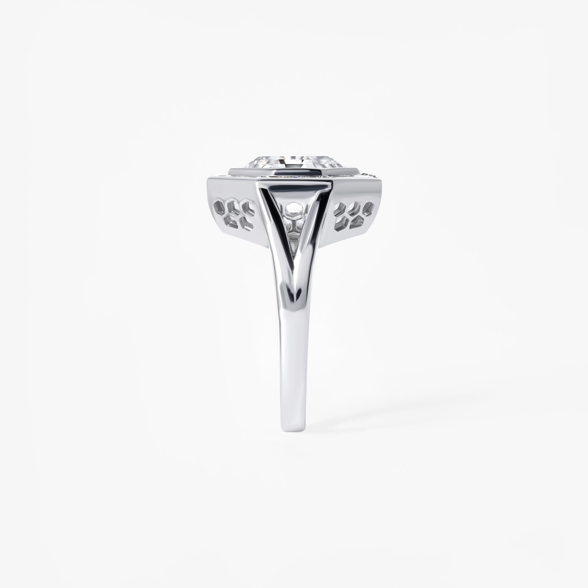 Octagon and Baguette Diamond Halo Ring