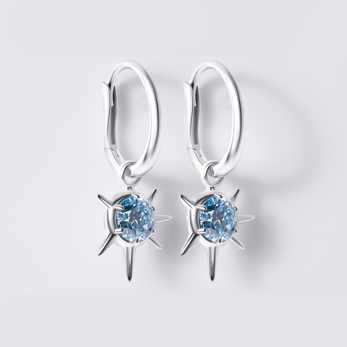 Solaris Blue Diamond Sun Motif Drop Earrings