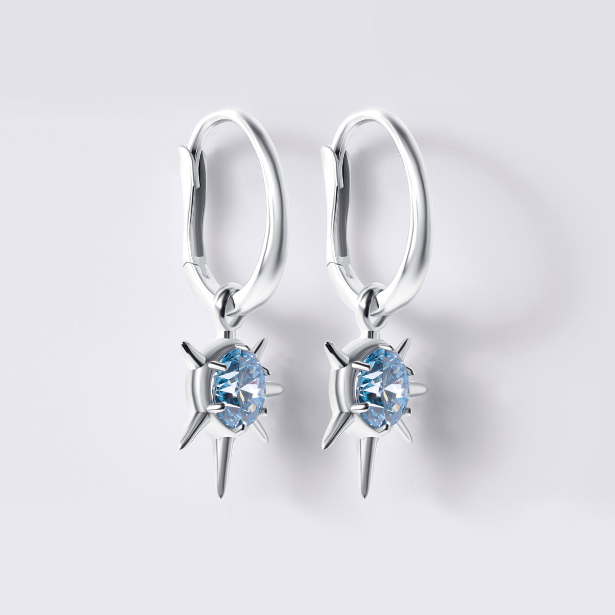 Solaris Blue Diamond Sun Motif Drop Earrings