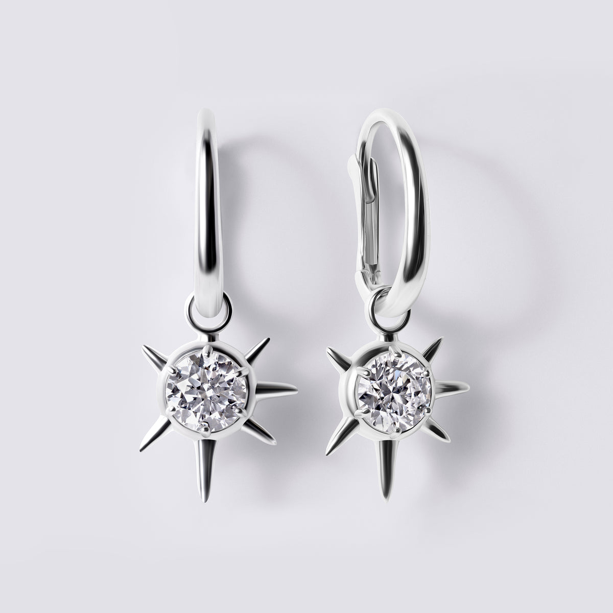 Solaris White Diamond Sun Motif Drop Earrings