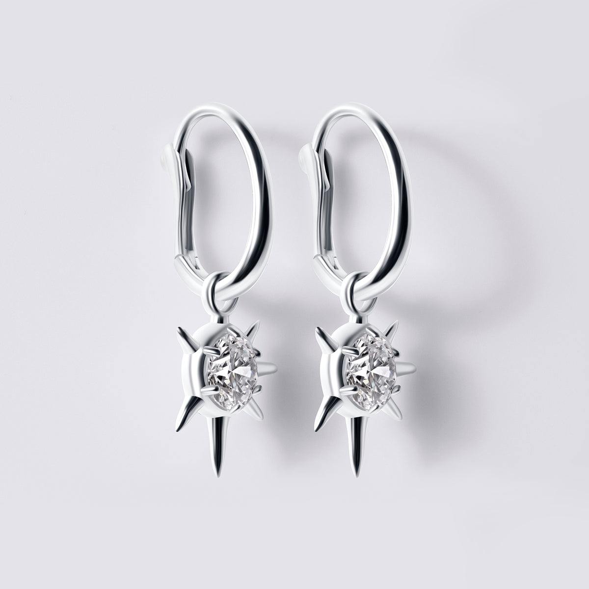 Solaris White Diamond Sun Motif Drop Earrings