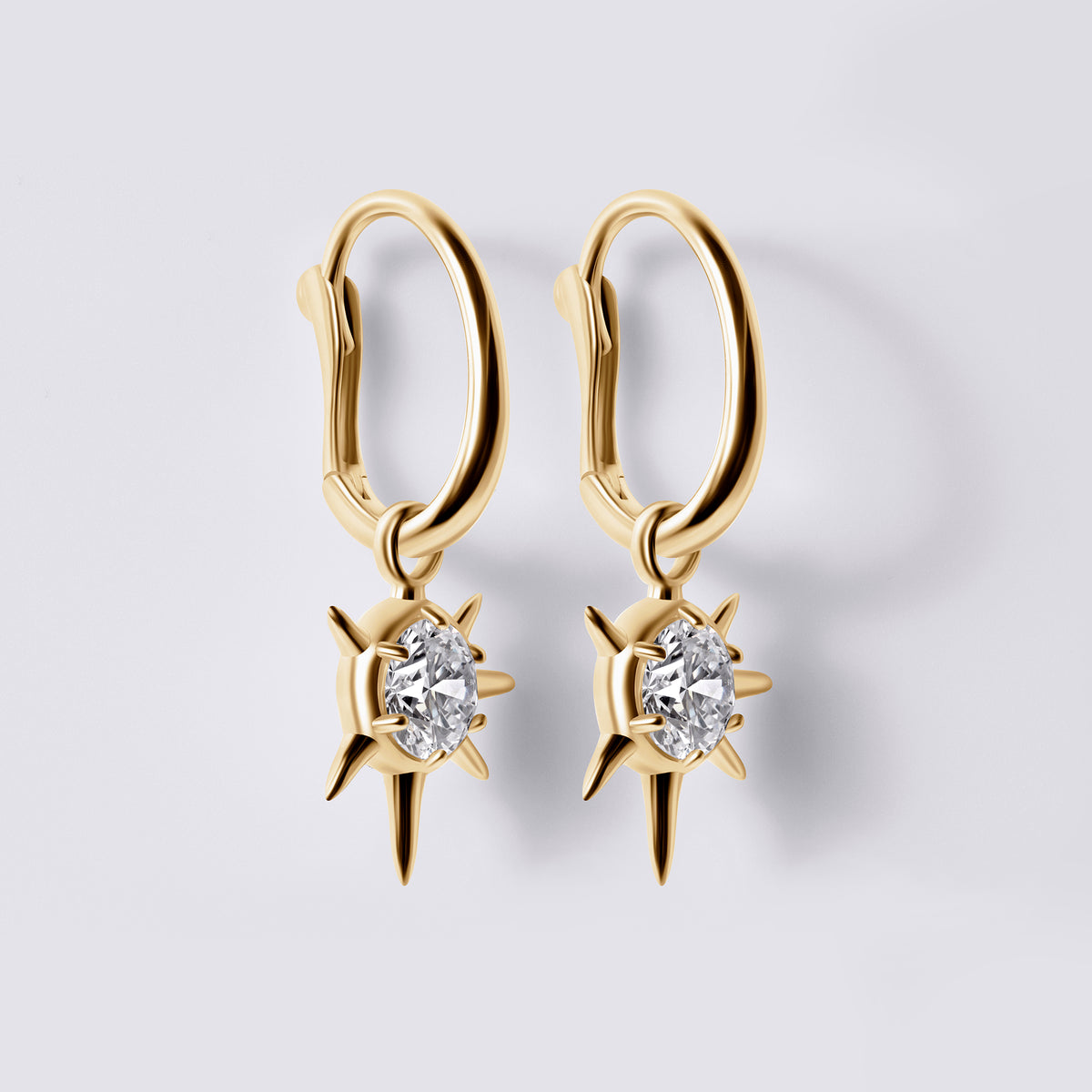 Solaris White Diamond Sun Motif Drop Earrings (1 1/2CTW), 18K Yellow Gold Vermeil