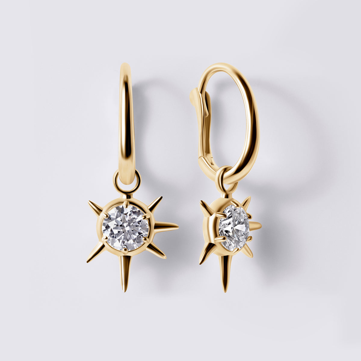 Solaris White Diamond Sun Motif Drop Earrings (1 1/2CTW), 18K Yellow Gold Vermeil