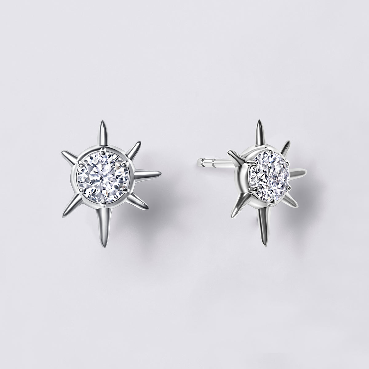 Solaris White Diamond Sun Motif Studs