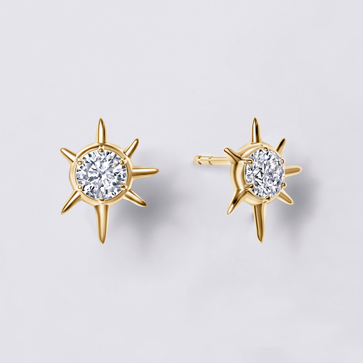 Solaris White Diamond Sun Motif Studs (1 1/2CTW), 18K Yellow Gold Vermeil