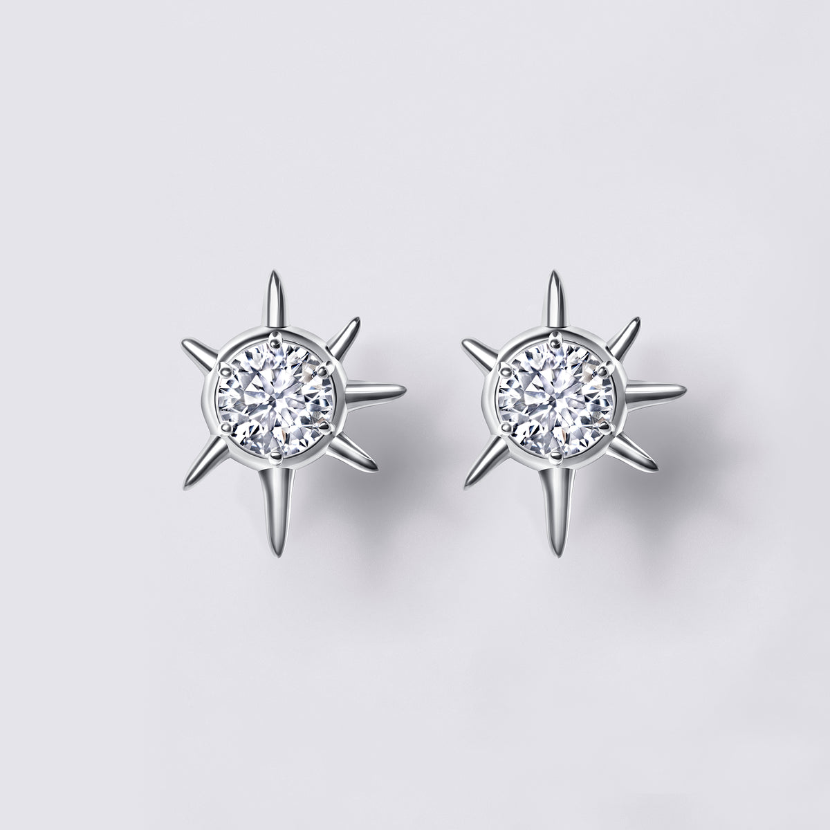 Solaris White Diamond Sun Motif Studs