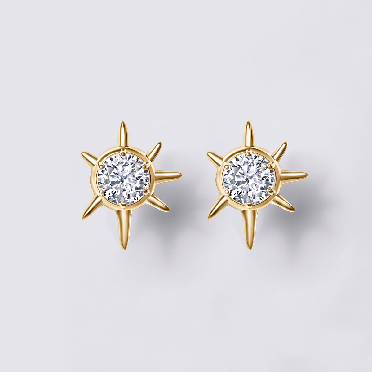 Solaris White Diamond Sun Motif Studs (1 1/2CTW), 18K Yellow Gold Vermeil