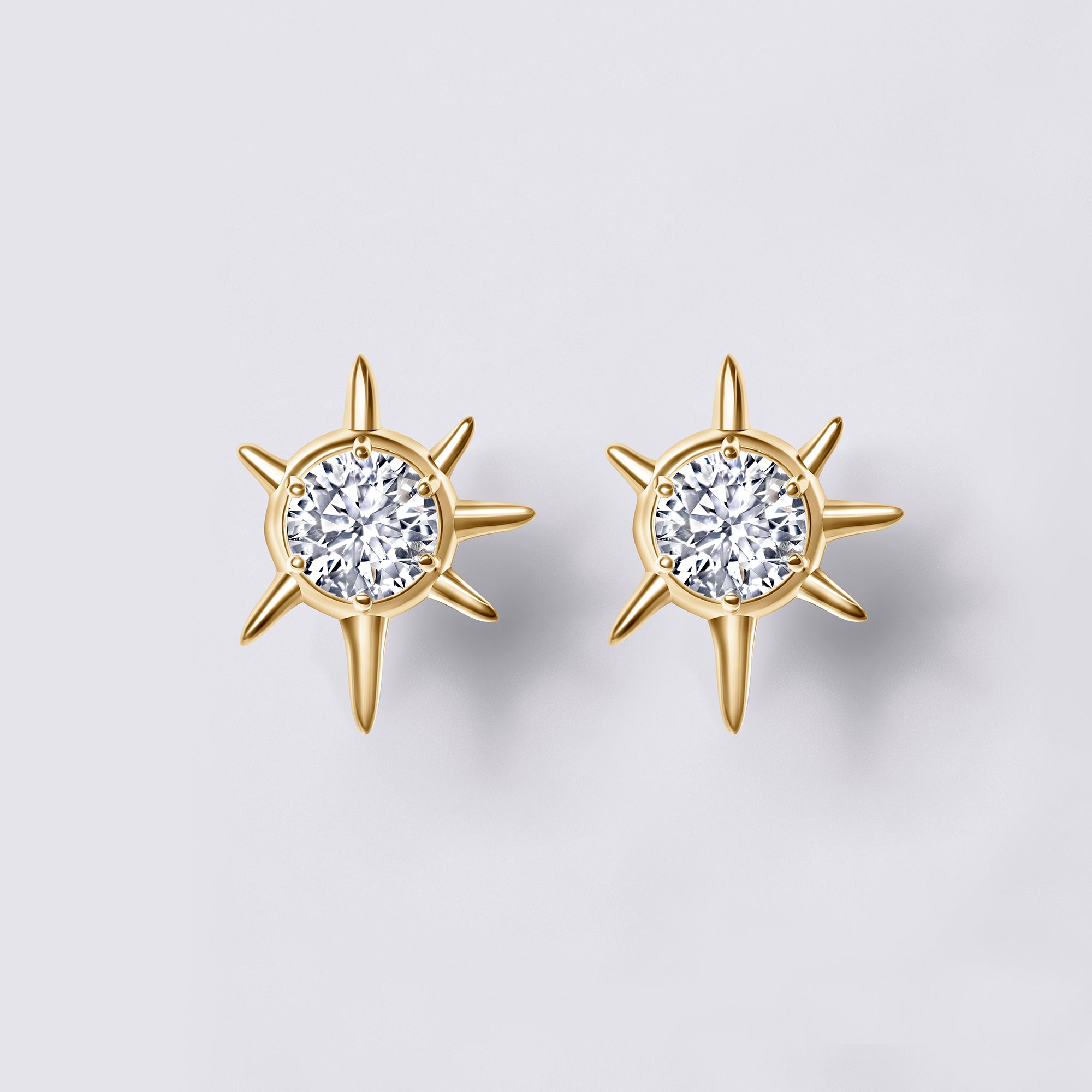 Solaris White Diamond Sun Motif Studs (1 1/2CTW), 18K Yellow Gold Vermeil