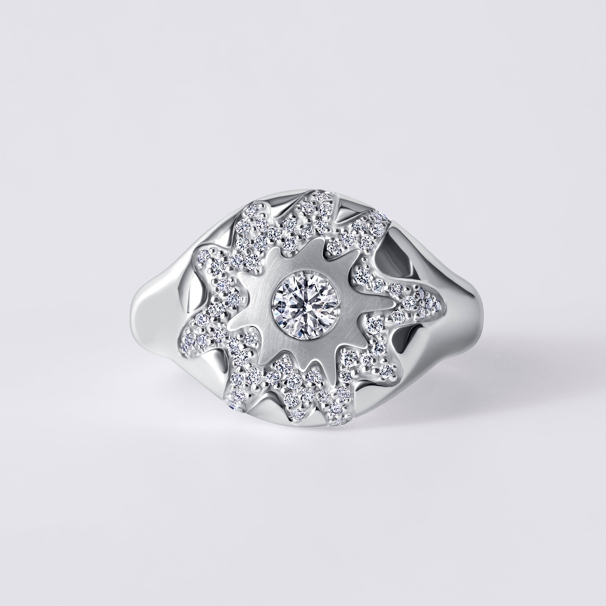 Solaris White Diamond Pave Signet Ring
