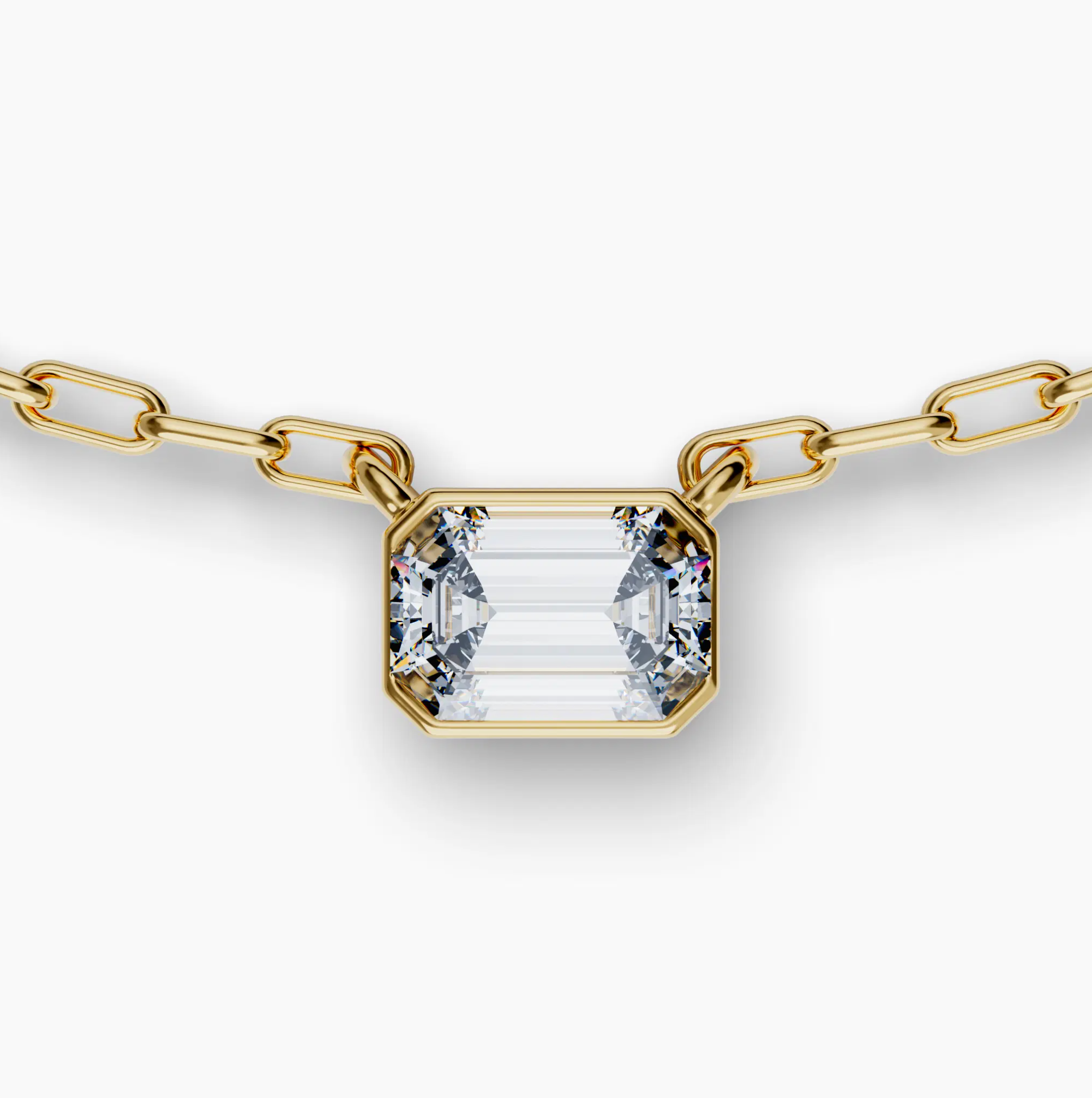 Bezel Set Emerald Lab Diamond Necklace, Yellow Gold Vermeil