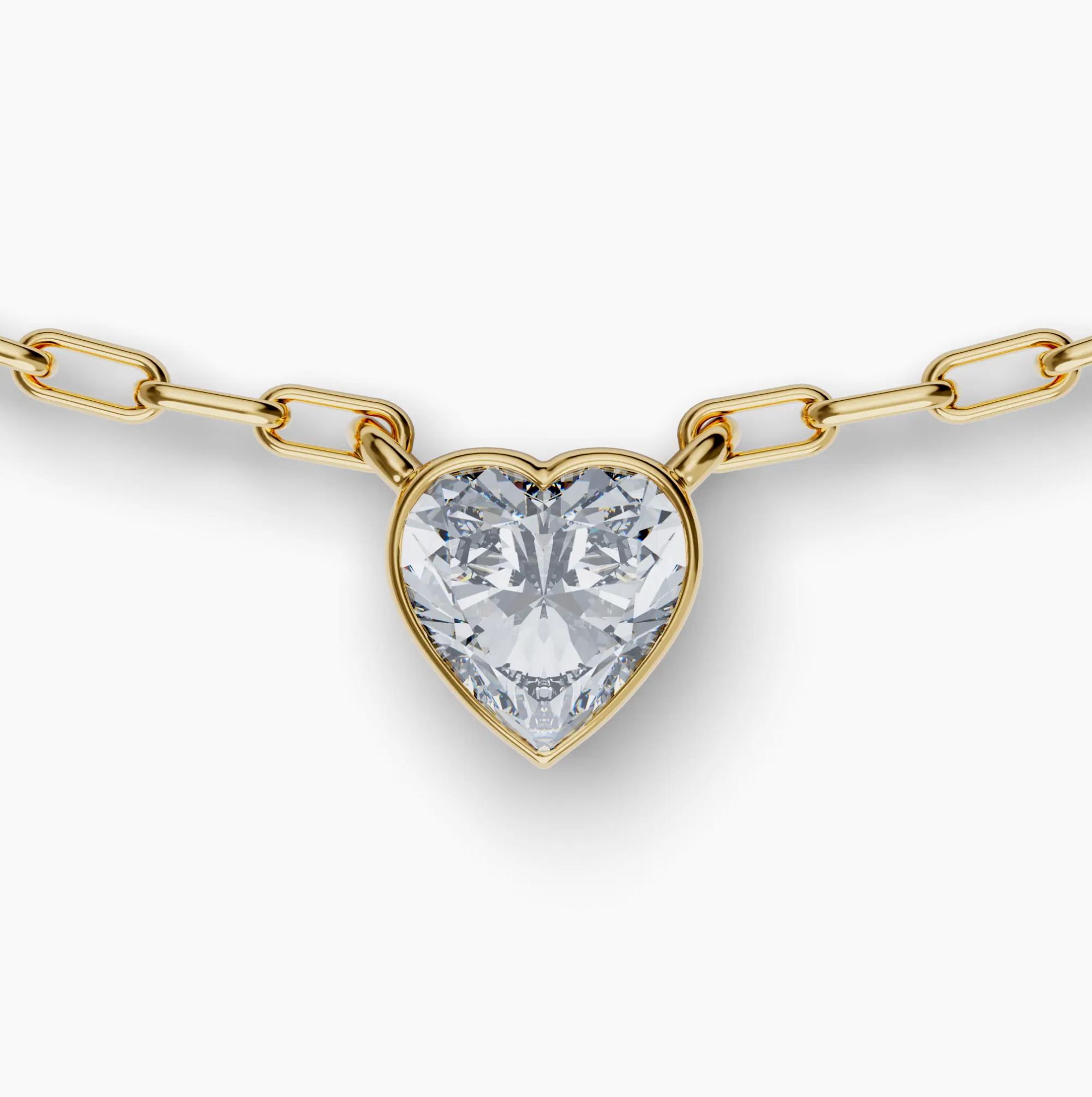 Bezel Set Heart Lab Diamond Necklace, Yellow Gold Vermeil