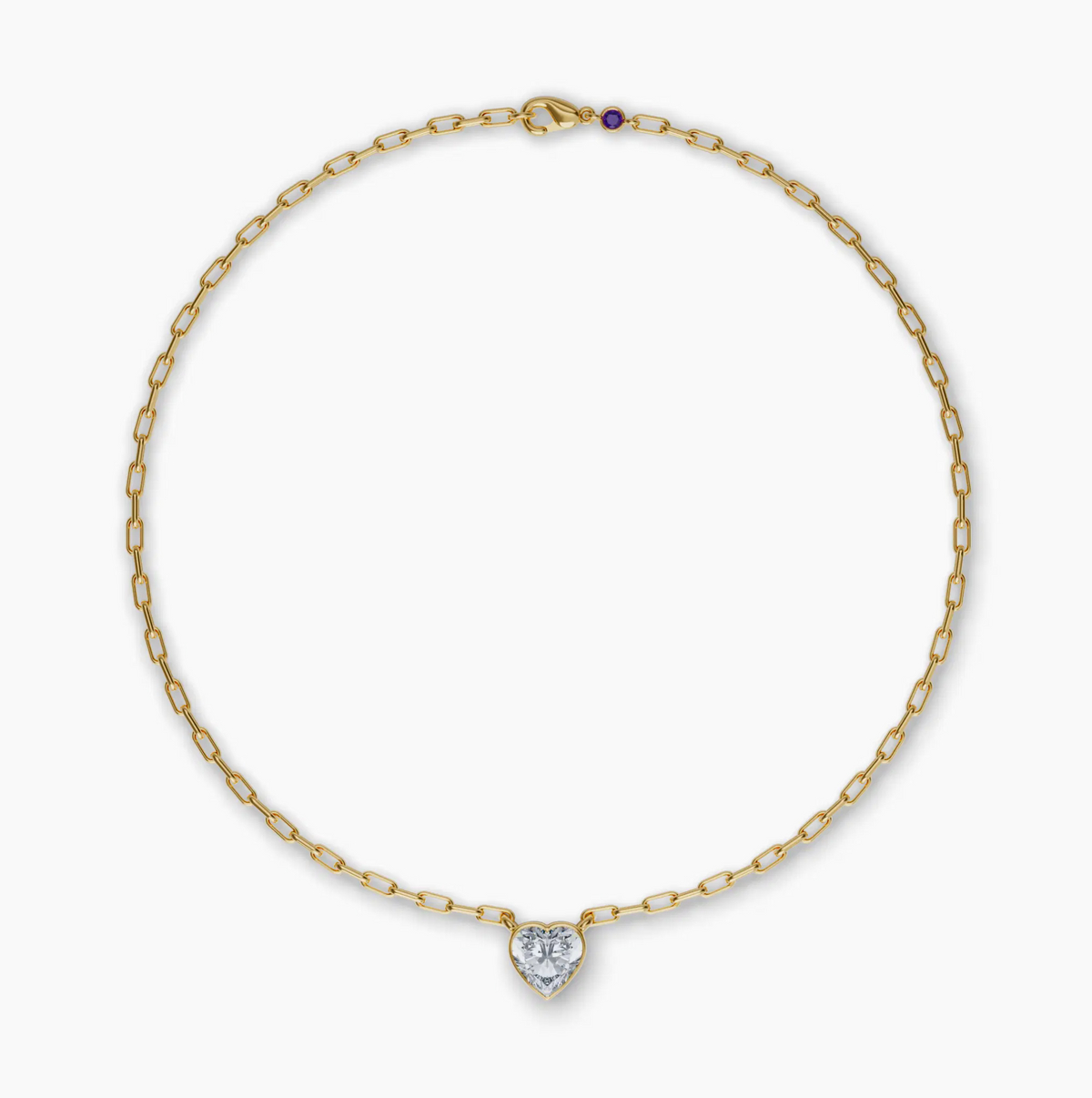 Bezel Set Heart Lab Diamond Necklace, Yellow Gold Vermeil