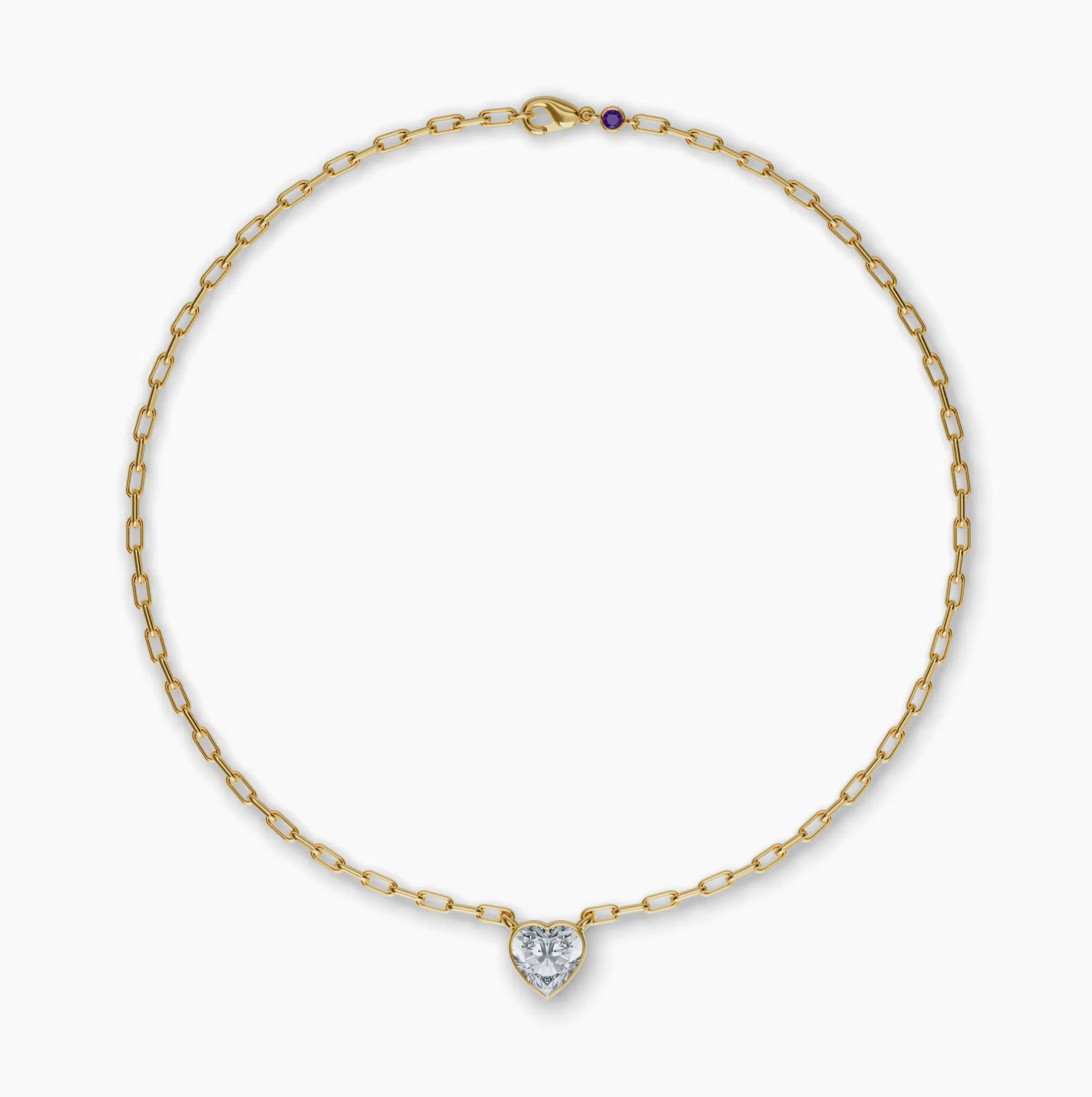 Bezel Set Heart Lab Diamond Necklace, Yellow Gold Vermeil