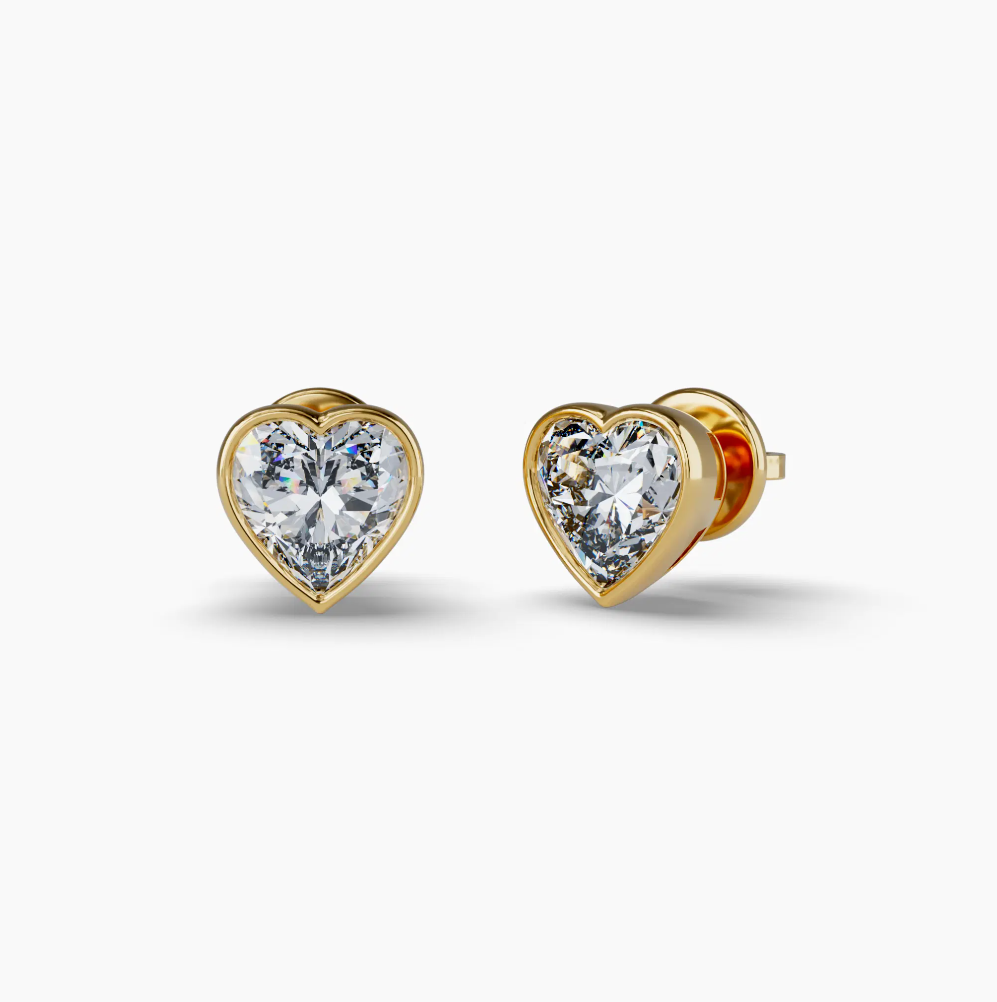 Bezel Set Heart Lab Diamond Stud Earrings, Yellow Gold Vermeil