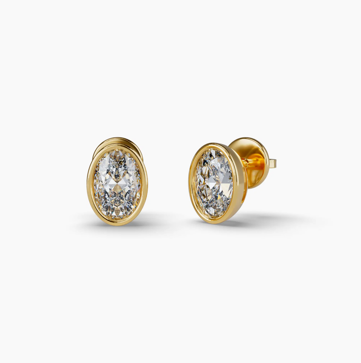 Bezel Set Oval Lab Diamond Stud Earrings, Yellow Gold Vermeil