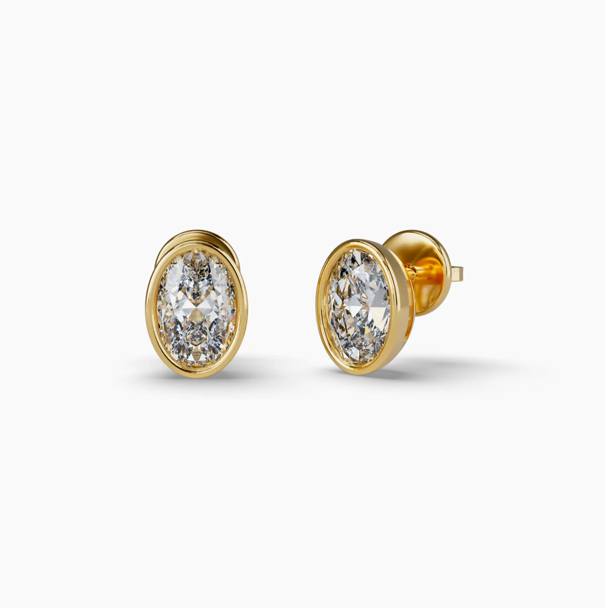 Bezel Set Oval Lab Diamond Stud Earrings, Yellow Gold Vermeil