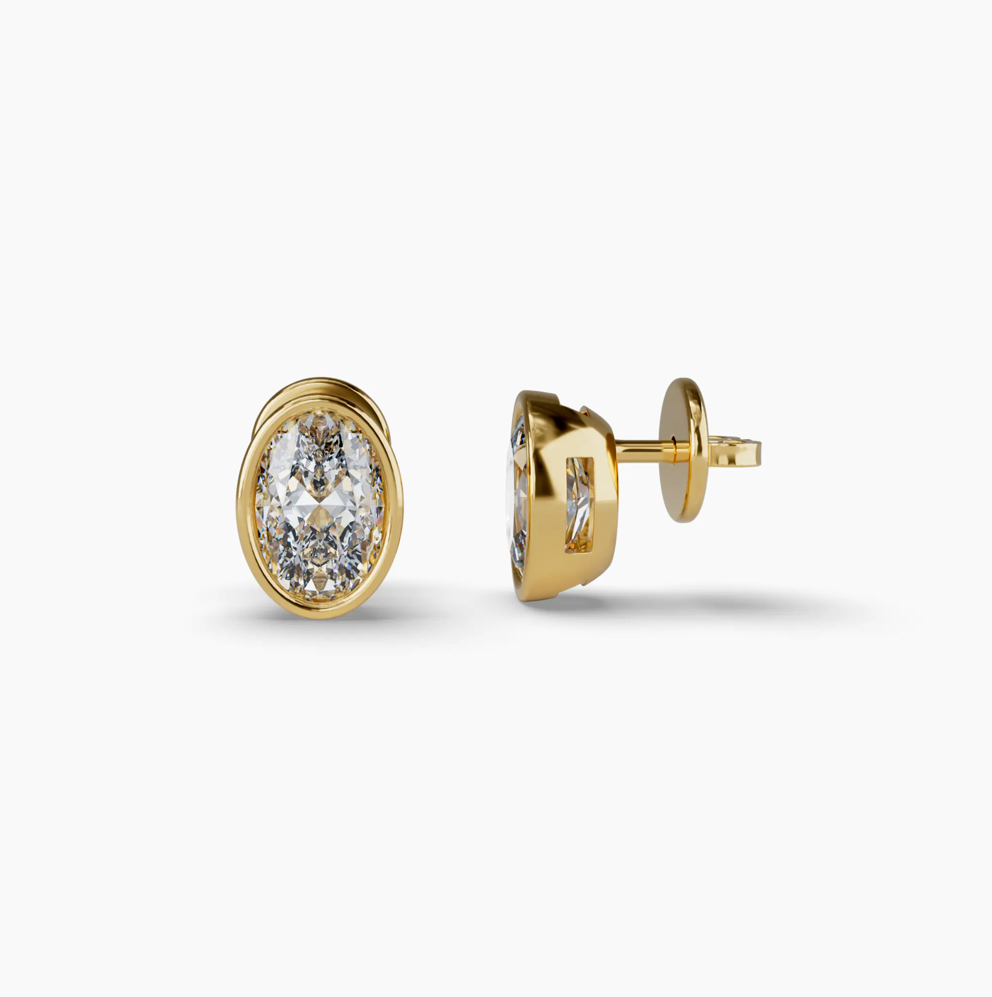 Bezel Set Oval Lab Diamond Stud Earrings, Yellow Gold Vermeil