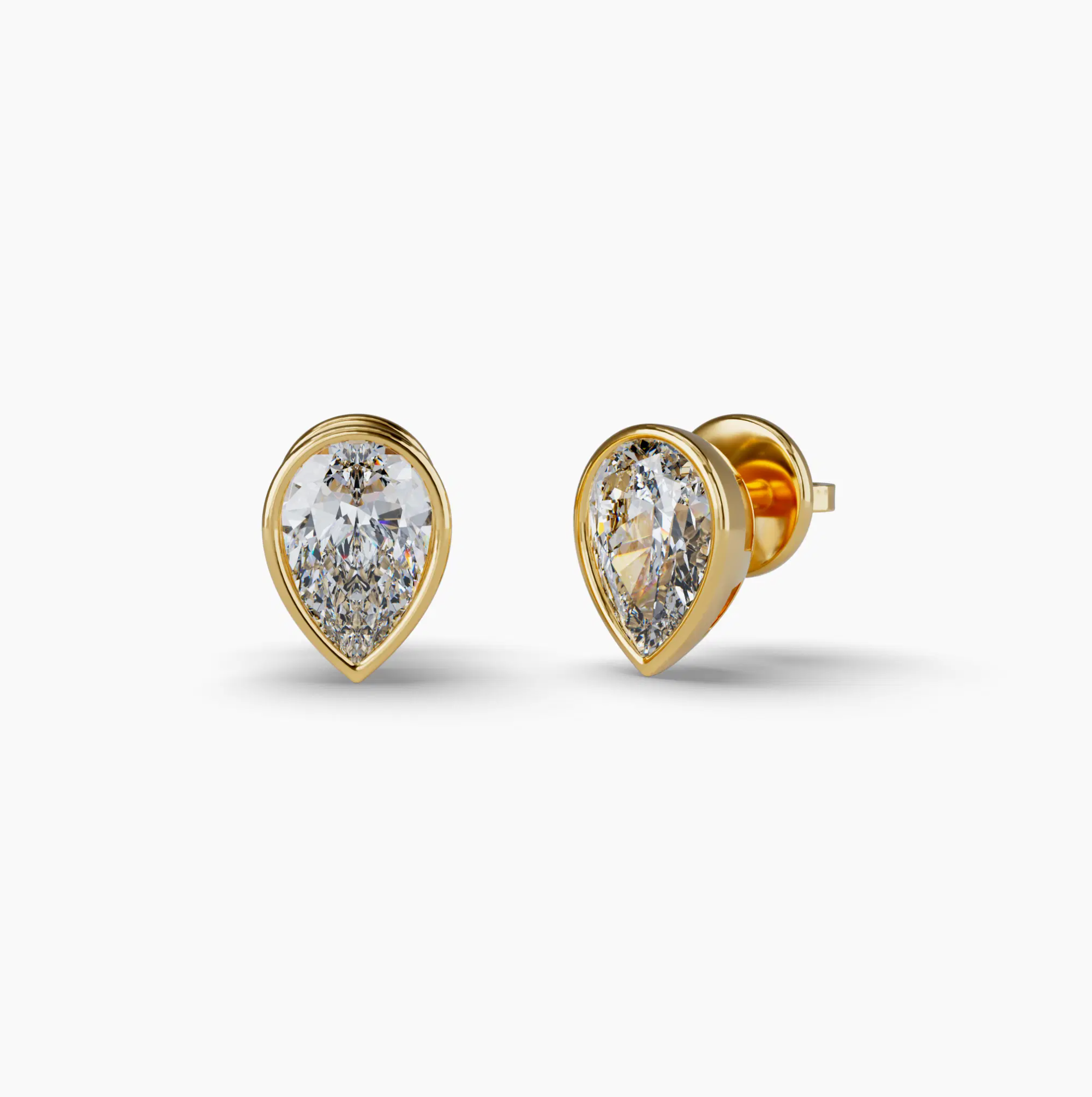 Bezel Set Pear Lab Diamond Stud Earrings, Yellow Gold Vermeil