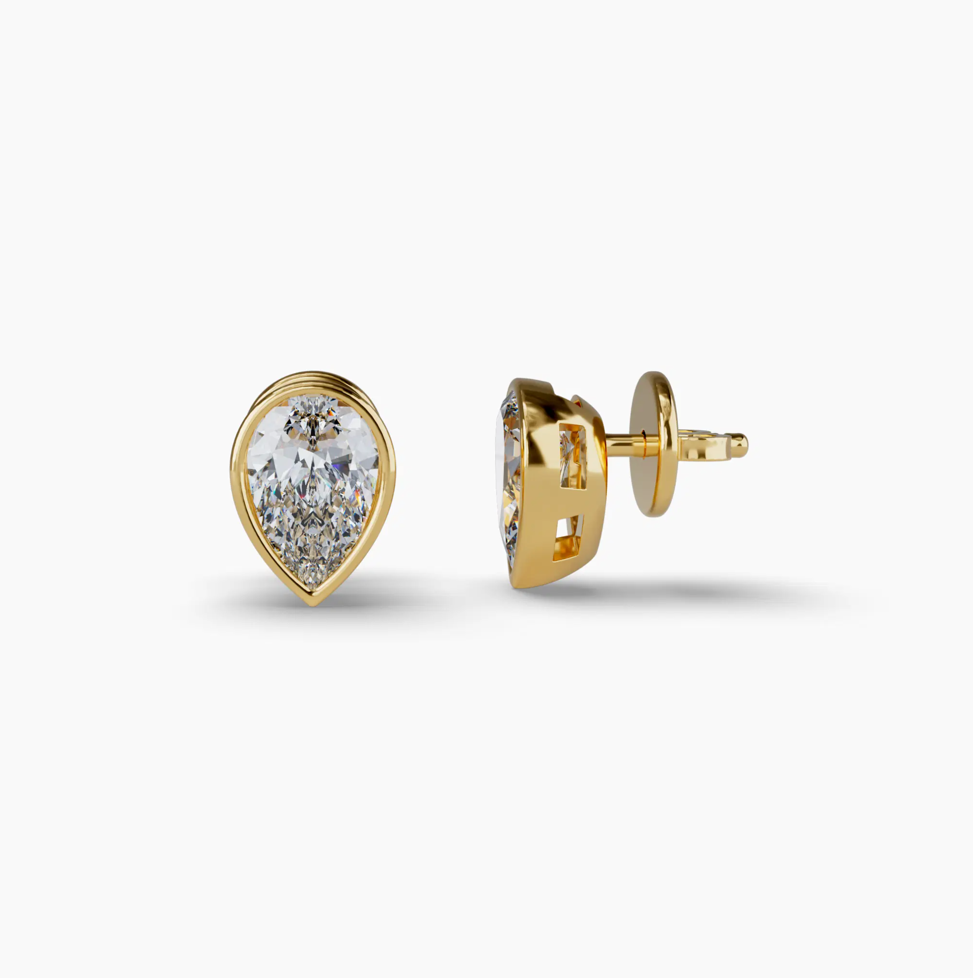 Bezel Set Pear Lab Diamond Stud Earrings, Yellow Gold Vermeil