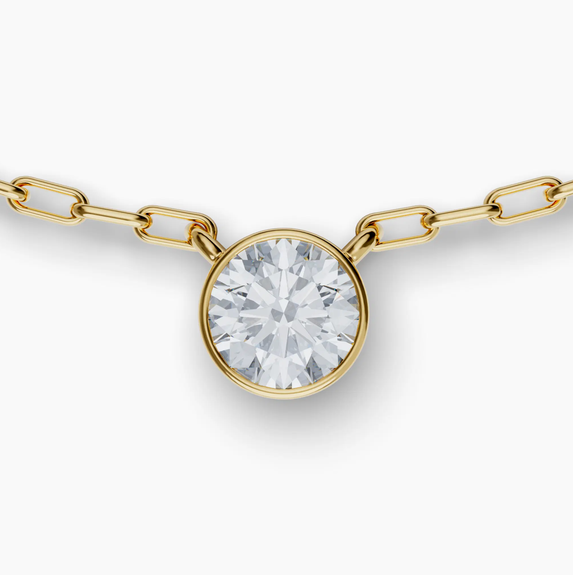 Bezel Set Round Lab Diamond Necklace, Yellow Gold Vermeil