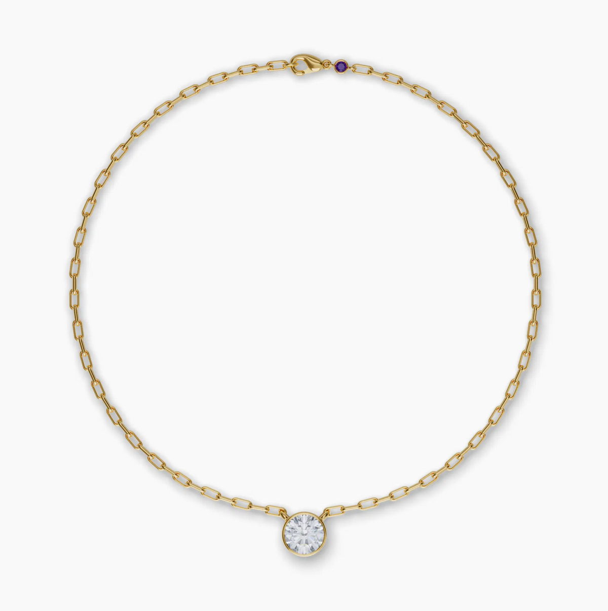 Bezel Set Round Lab Diamond Necklace, Yellow Gold Vermeil