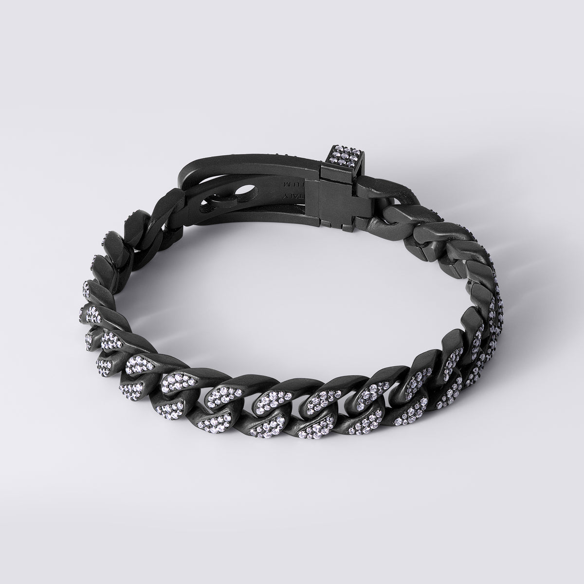 Noir Full Pave Cuban Buckle Bracelet (4 1/10CTW), Black Titanium