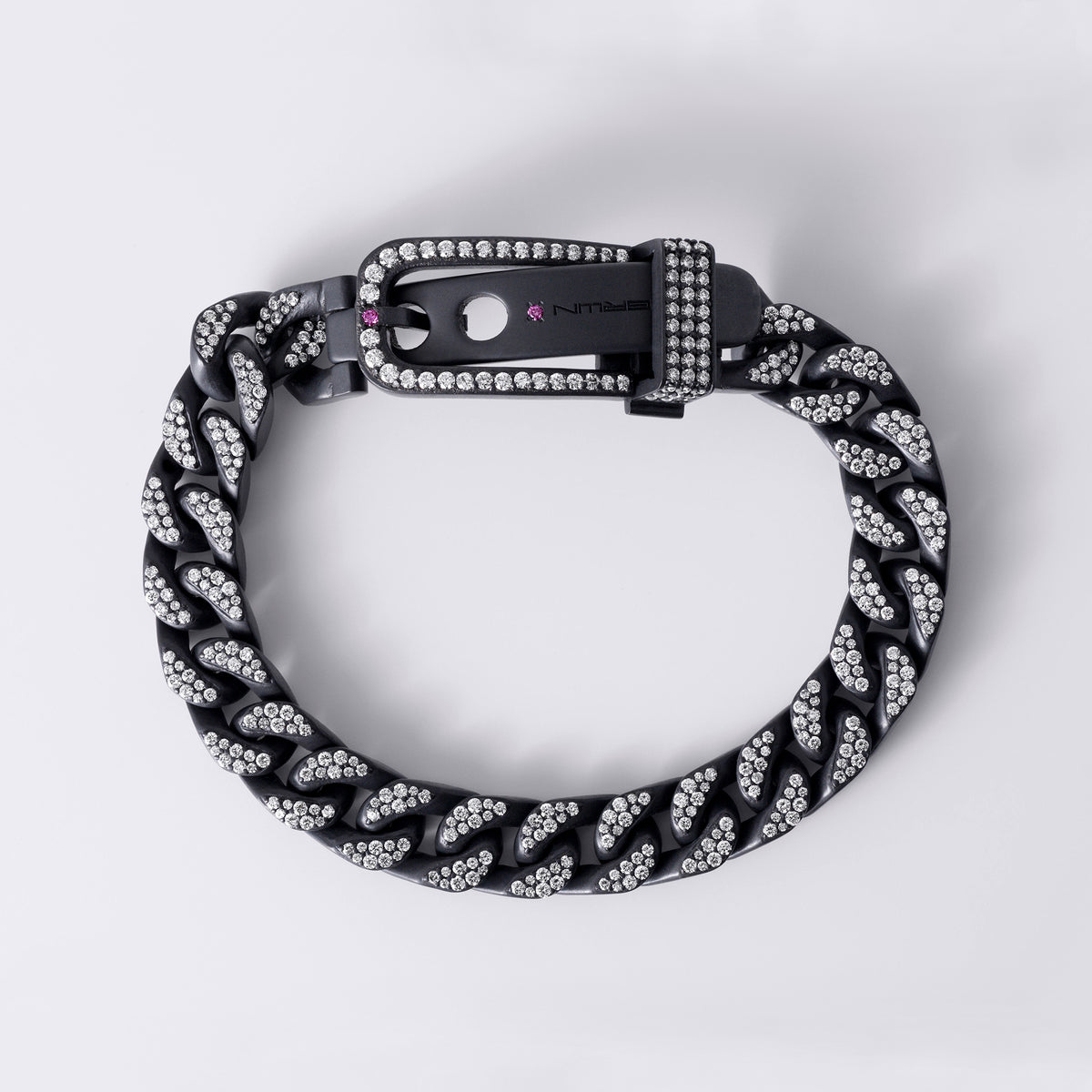Noir Full Pave Cuban Buckle Bracelet (4 1/10CTW), Black Titanium