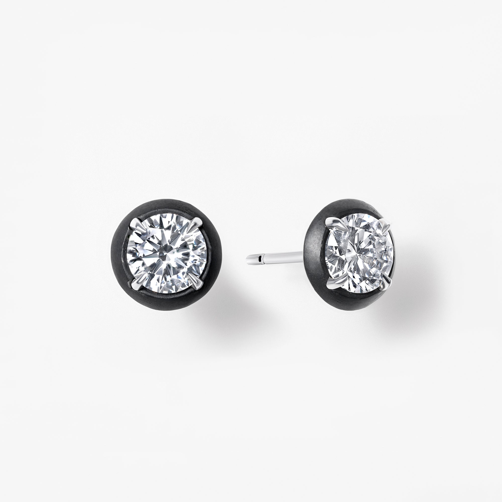 Noir Round Diamond Black Disk Stud Earrings