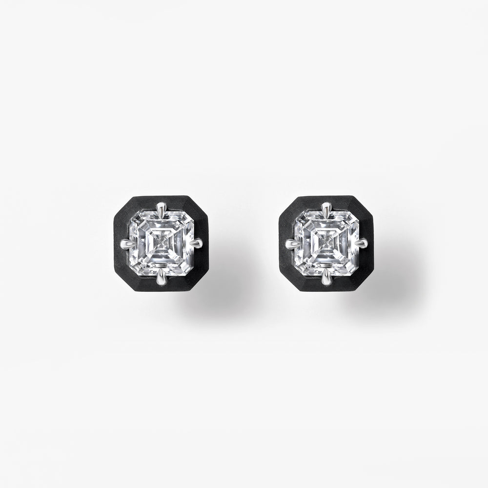 Asscher Diamond Titanium Stud Earrings