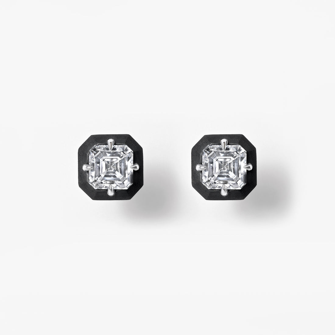 Asscher Diamond Titanium Stud Earrings