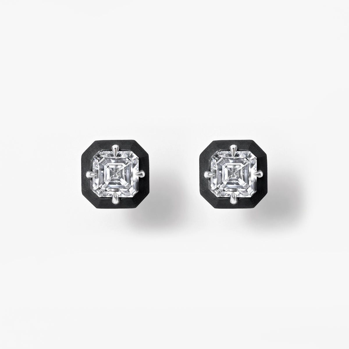 Noir Ascher Cut Black Titanium Disk Studs, White Gold