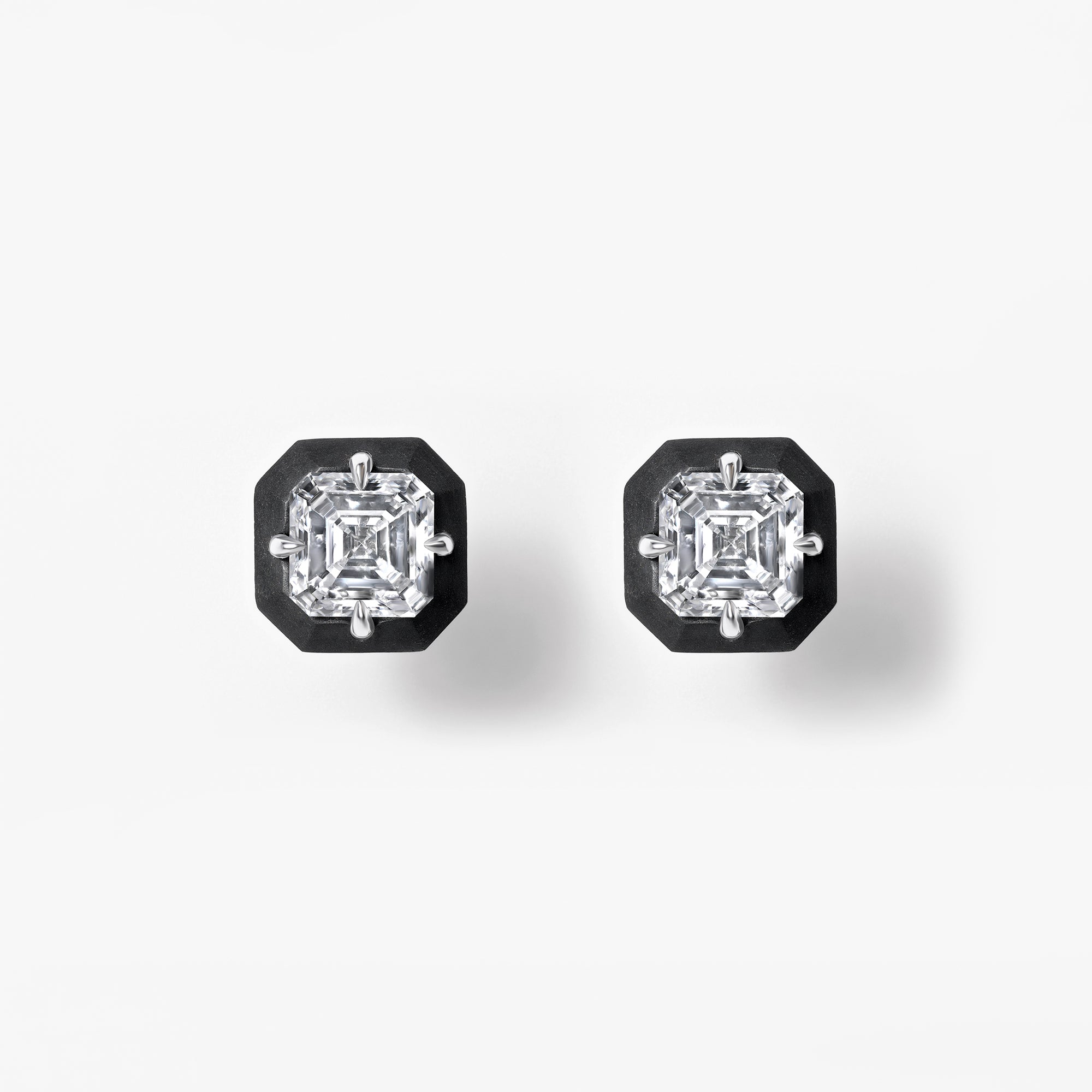Noir Ascher Cut Black Titanium Disk Studs, White Gold