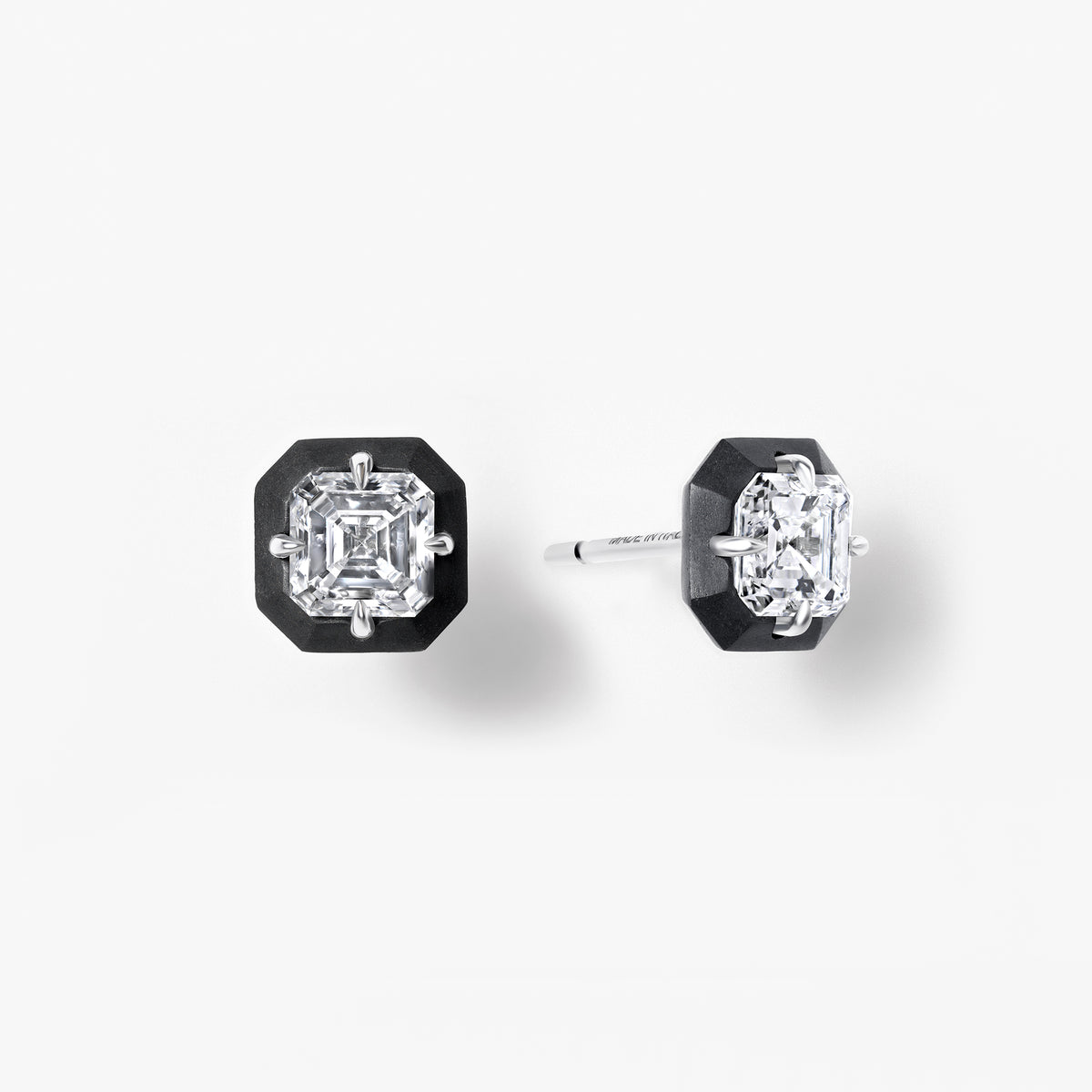 Noir Ascher Cut Black Titanium Disk Studs, White Gold