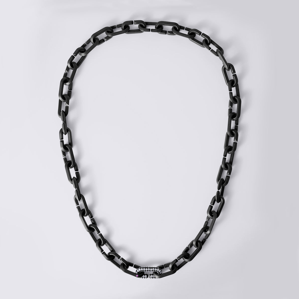 Noir Removable Link Chain Necklace with Pave Link (2CTW), Black Titanium