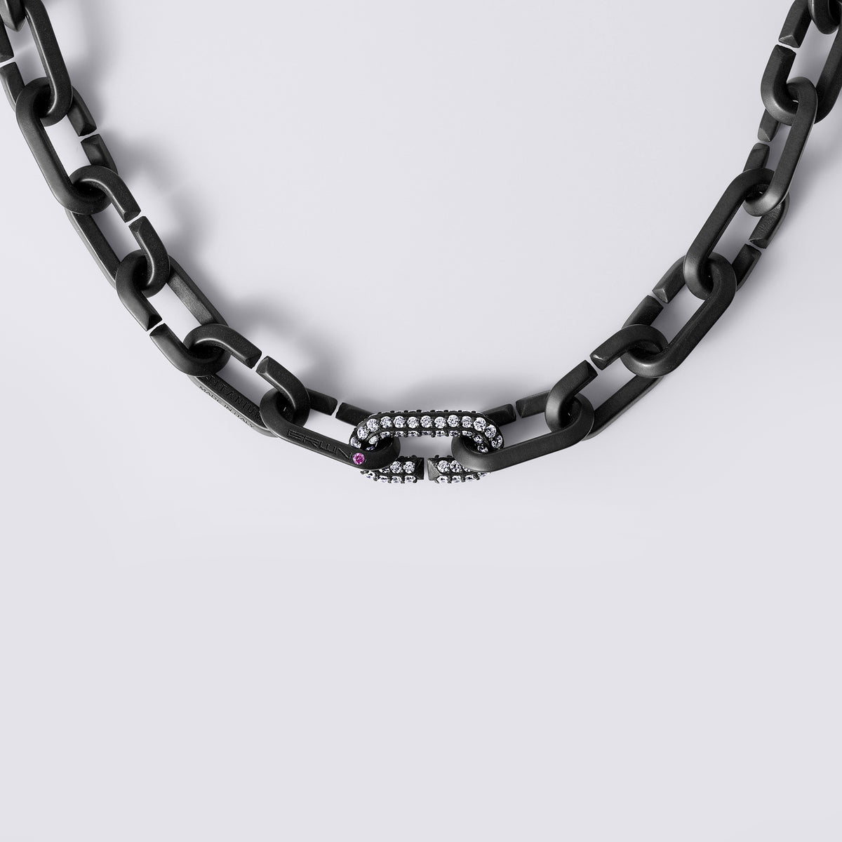 Noir Removable Link Chain Necklace with Pave Link (2CTW), Black Titanium