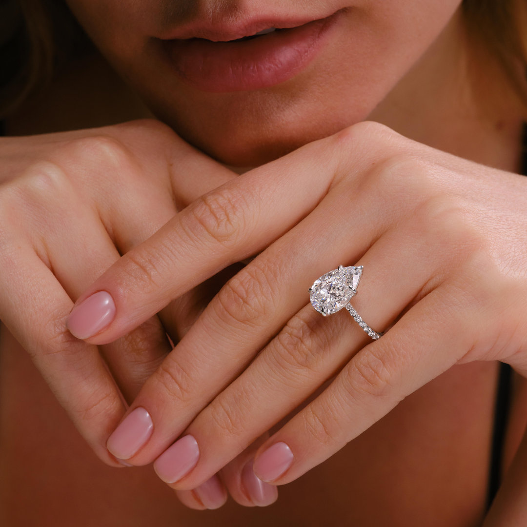 Luna 5.12CT Pear Single Row Pave Engagement Ring, White Gold